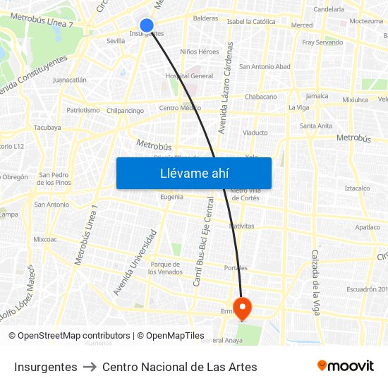 Insurgentes to Centro Nacional de Las Artes map
