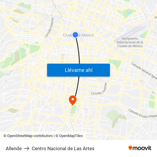 Allende to Centro Nacional de Las Artes map