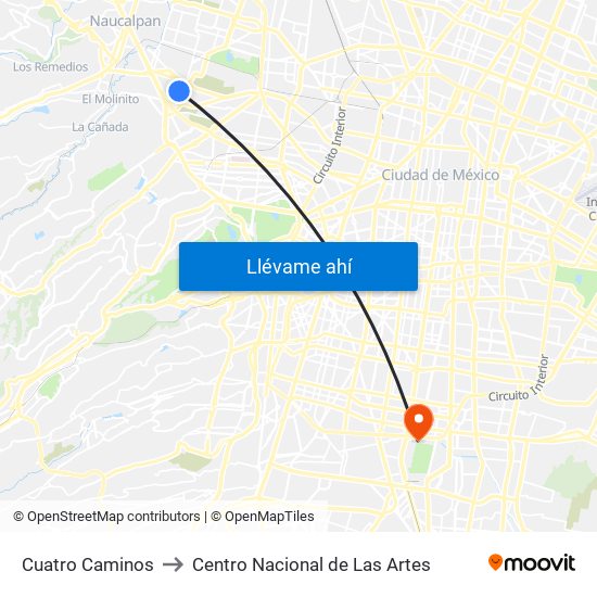 Cuatro Caminos to Centro Nacional de Las Artes map