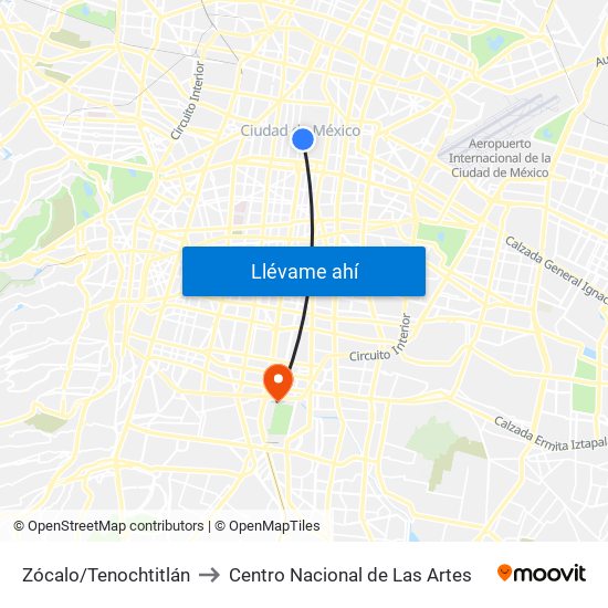 Zócalo/Tenochtitlán to Centro Nacional de Las Artes map