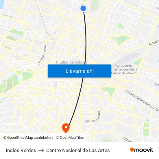 Indios Verdes to Centro Nacional de Las Artes map