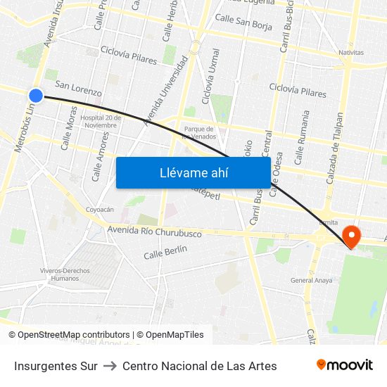 Insurgentes Sur to Centro Nacional de Las Artes map