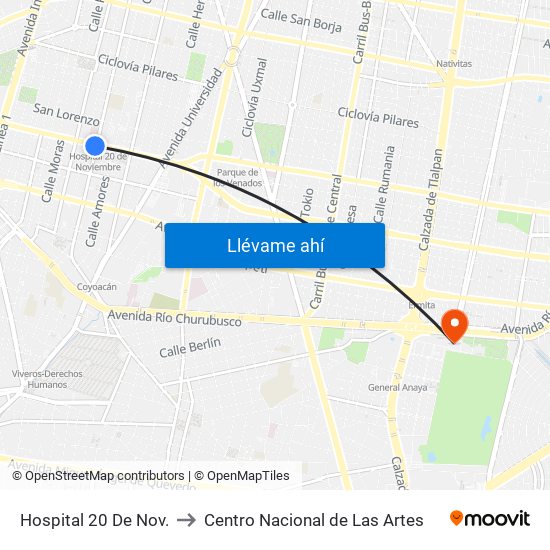 Hospital 20 De Nov. to Centro Nacional de Las Artes map