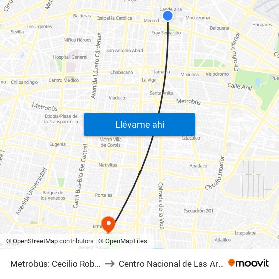 Metrobús: Cecilio Robelo to Centro Nacional de Las Artes map