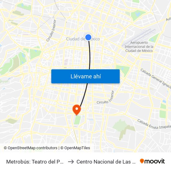 Metrobús: Teatro del Pueblo to Centro Nacional de Las Artes map