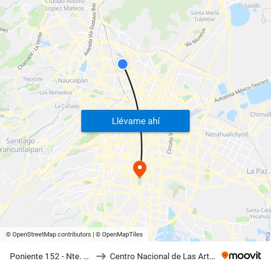 Poniente 152 - Nte. 59 to Centro Nacional de Las Artes map