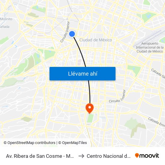 Av. Ribera de San Cosme - Metro San Cosmo to Centro Nacional de Las Artes map