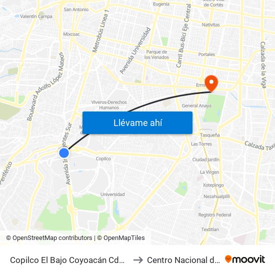 Copilco El Bajo Coyoacán Cdmx 04340 México to Centro Nacional de Las Artes map