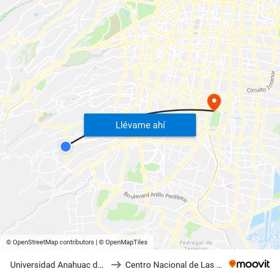 Universidad Anahuac del Sur to Centro Nacional de Las Artes map