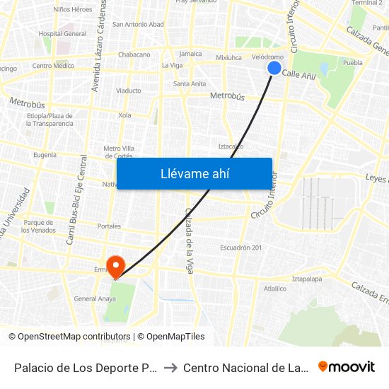 Palacio de Los Deporte Puerta 6 to Centro Nacional de Las Artes map