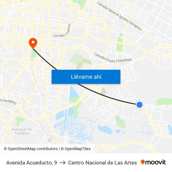 Avenida Acueducto, 9 to Centro Nacional de Las Artes map