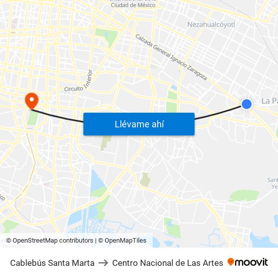 Cablebús Santa Marta to Centro Nacional de Las Artes map