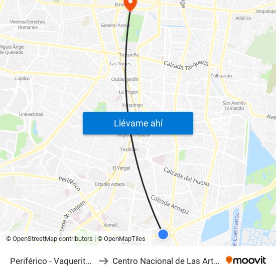 Periférico - Vaqueritos to Centro Nacional de Las Artes map
