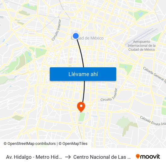 Av. Hidalgo - Metro Hidalgo to Centro Nacional de Las Artes map