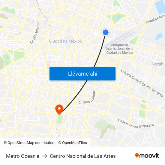 Metro Oceania to Centro Nacional de Las Artes map