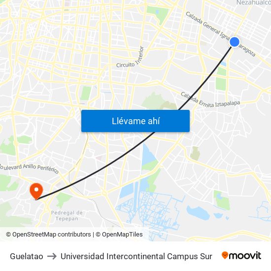 Guelatao to Universidad Intercontinental Campus Sur map