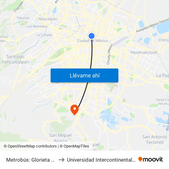 Metrobús: Glorieta Cuitláhuac to Universidad Intercontinental Campus Sur map