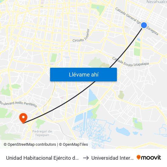 Unidad Habitacional Ejército de Oriente Iztapalapa Cdmx 09230 México to Universidad Intercontinental Campus Sur map