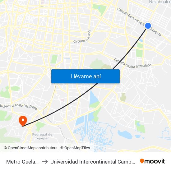 Metro Guelatao to Universidad Intercontinental Campus Sur map