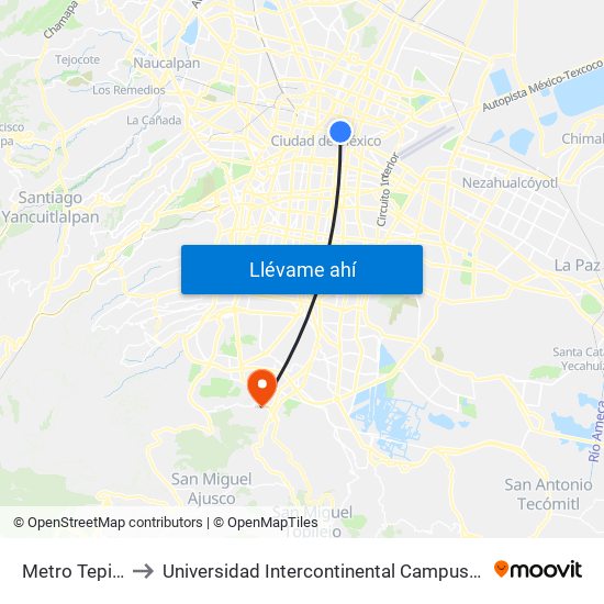 Metro Tepito to Universidad Intercontinental Campus Sur map