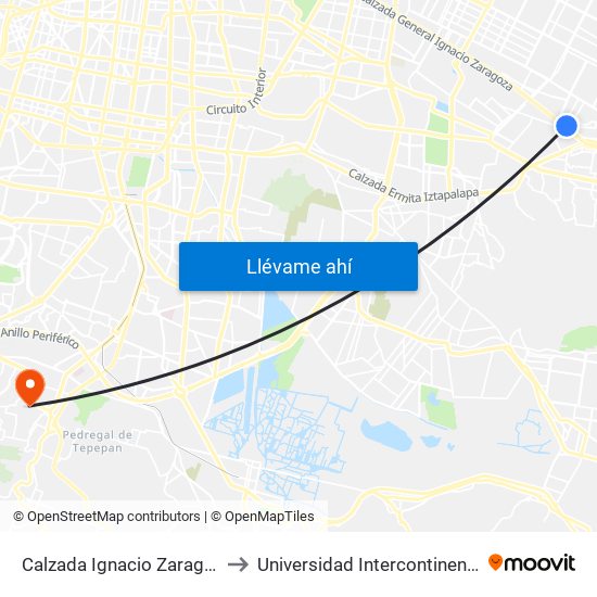 Calzada Ignacio Zaragoza, Mz8 Lt17 to Universidad Intercontinental Campus Sur map