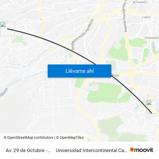 Av. 29 de Octubre - La Era to Universidad Intercontinental Campus Sur map