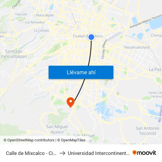 Calle de Mixcalco - Circunvalación to Universidad Intercontinental Campus Sur map