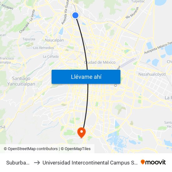 Suburbano to Universidad Intercontinental Campus Sur map
