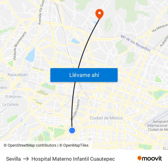 Sevilla to Hospital Materno Infantil Cuautepec map