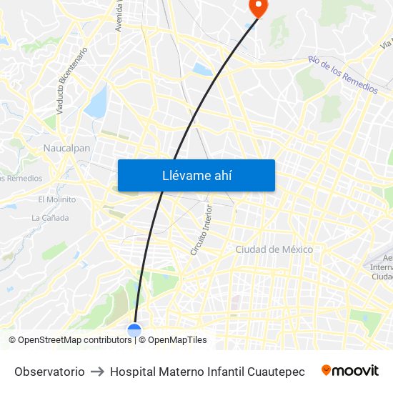 Observatorio to Hospital Materno Infantil Cuautepec map