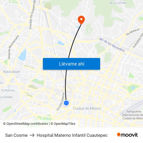 San Cosme to Hospital Materno Infantil Cuautepec map