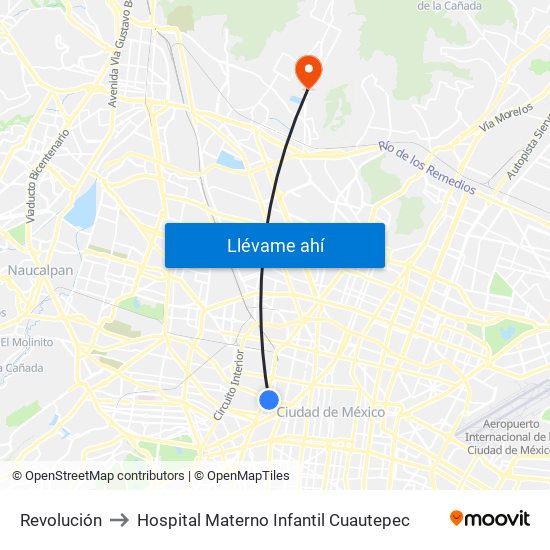 Revolución to Hospital Materno Infantil Cuautepec map