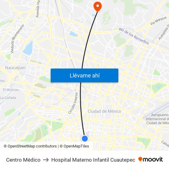 Centro Médico to Hospital Materno Infantil Cuautepec map