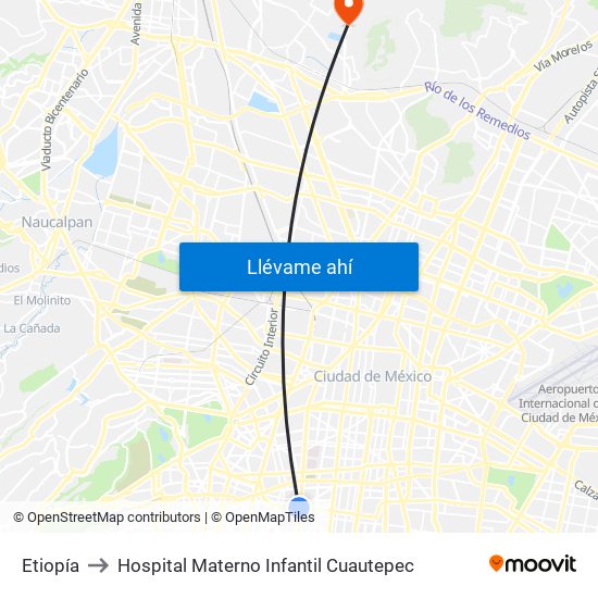 Etiopía to Hospital Materno Infantil Cuautepec map