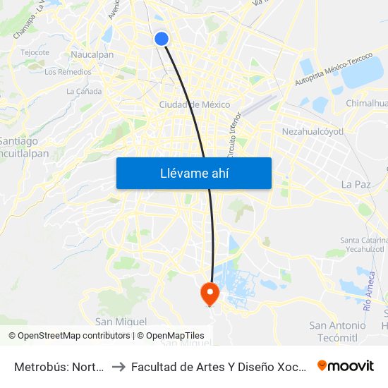 Metrobús: Norte 59 to Facultad de Artes Y Diseño Xochimilco map