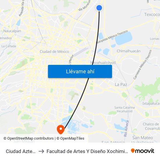 Ciudad Azteca to Facultad de Artes Y Diseño Xochimilco map