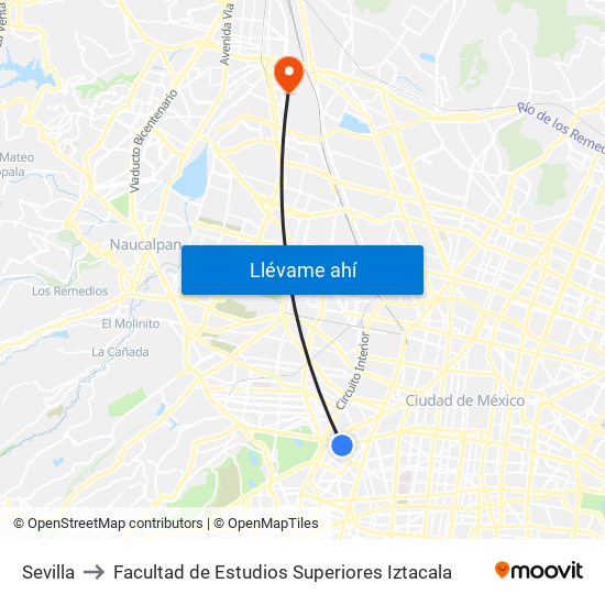 Sevilla to Facultad de Estudios Superiores Iztacala map