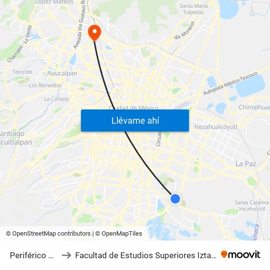 Periférico Ote to Facultad de Estudios Superiores Iztacala map