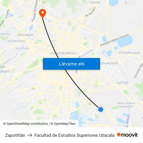 Zapotitlán to Facultad de Estudios Superiores Iztacala map
