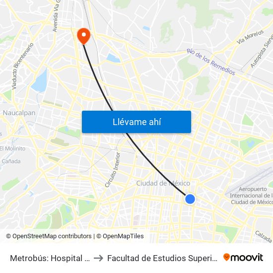Metrobús: Hospital Balbuena to Facultad de Estudios Superiores Iztacala map
