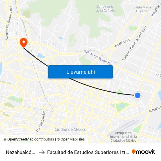 Nezahualcóyotl to Facultad de Estudios Superiores Iztacala map