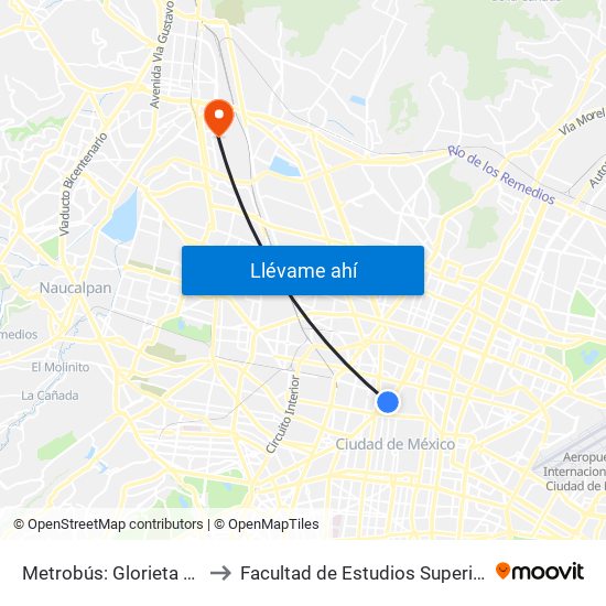 Metrobús: Glorieta Cuitláhuac to Facultad de Estudios Superiores Iztacala map
