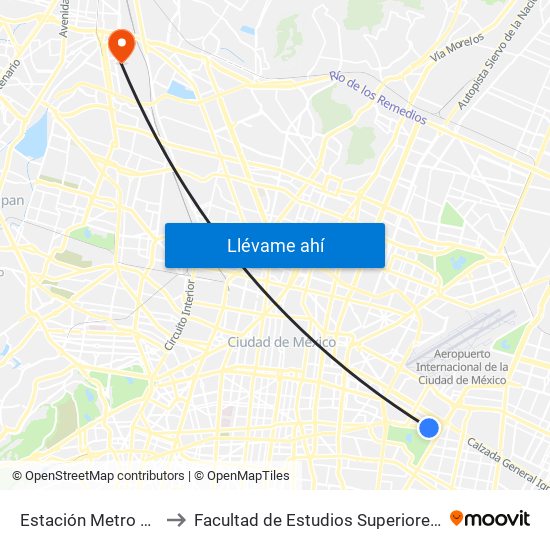 Estación Metro Puebla to Facultad de Estudios Superiores Iztacala map