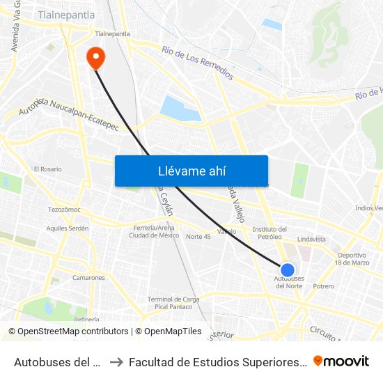 Autobuses del Norte to Facultad de Estudios Superiores Iztacala map