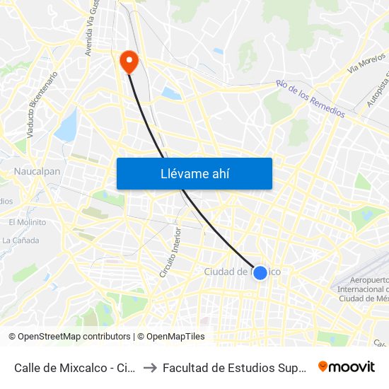 Calle de Mixcalco - Circunvalación to Facultad de Estudios Superiores Iztacala map
