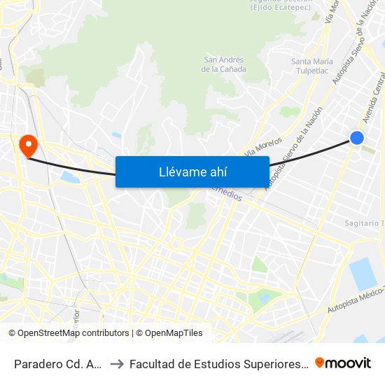 Paradero Cd. Azteca to Facultad de Estudios Superiores Iztacala map