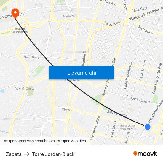 Zapata to Torre Jordan-Black map