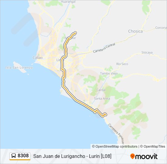 Mapa de 8308 de autobús