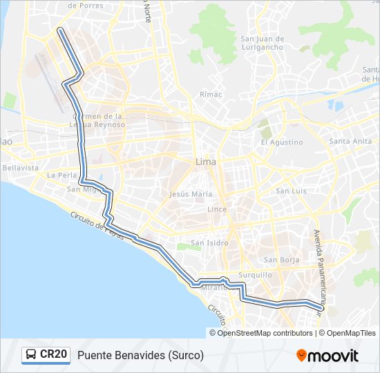 Mapa de CR20 de autobús