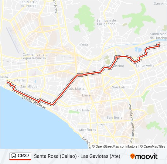 Mapa de CR37 de autobús